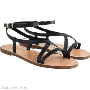 J Crew Black Vachetta Strappy Buckle Easy Gianna Leather Gladiator Sandal Size 9